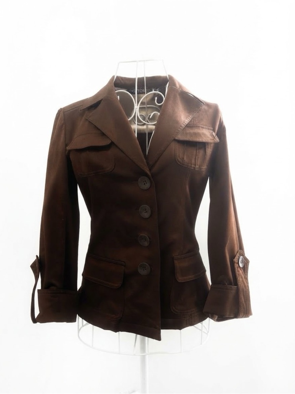 Y2K Option Elle Women's Brown Button Utility Blazer Jacket Size 00/XS